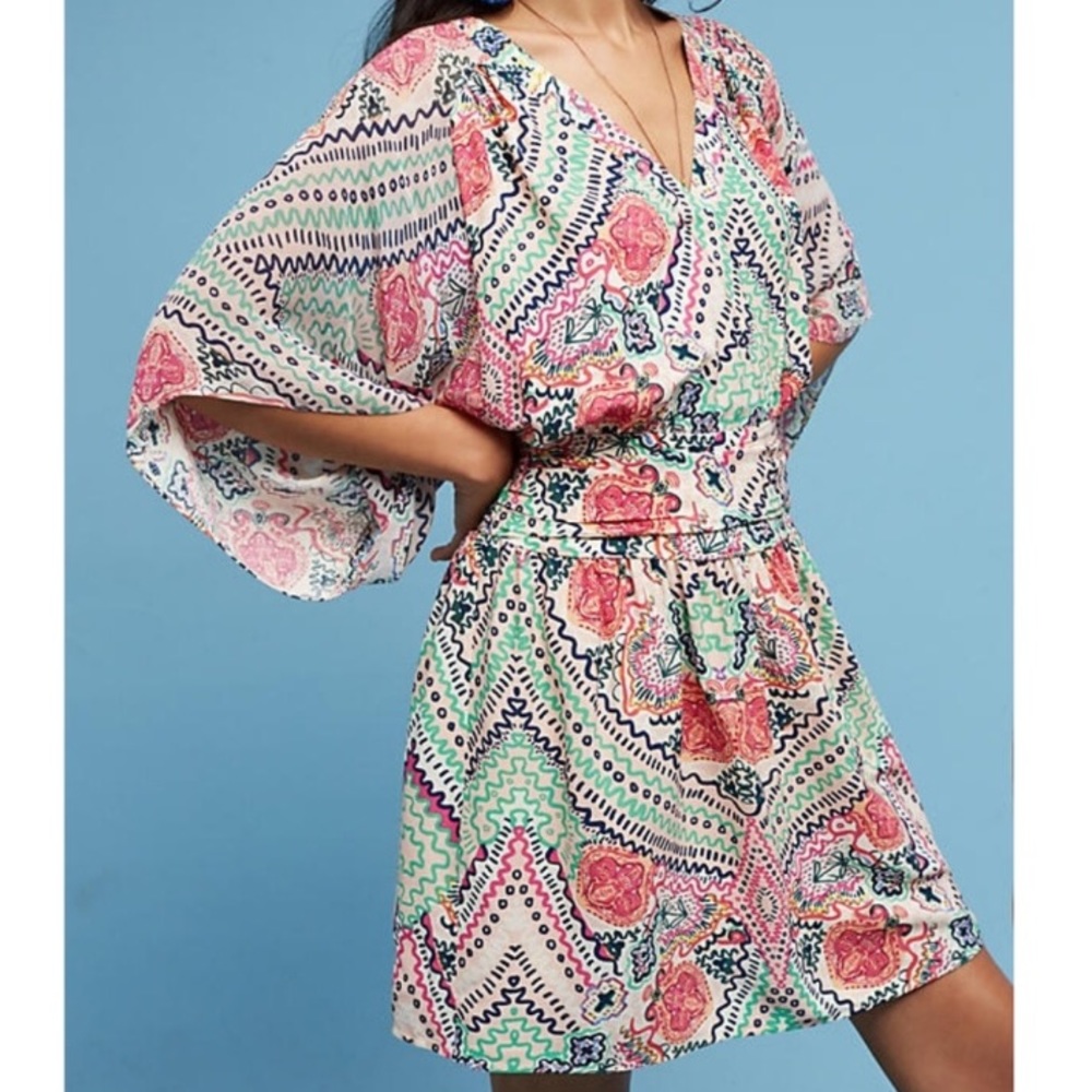 Anthro Maeve Siya Kimono Pink Printed Dress 2